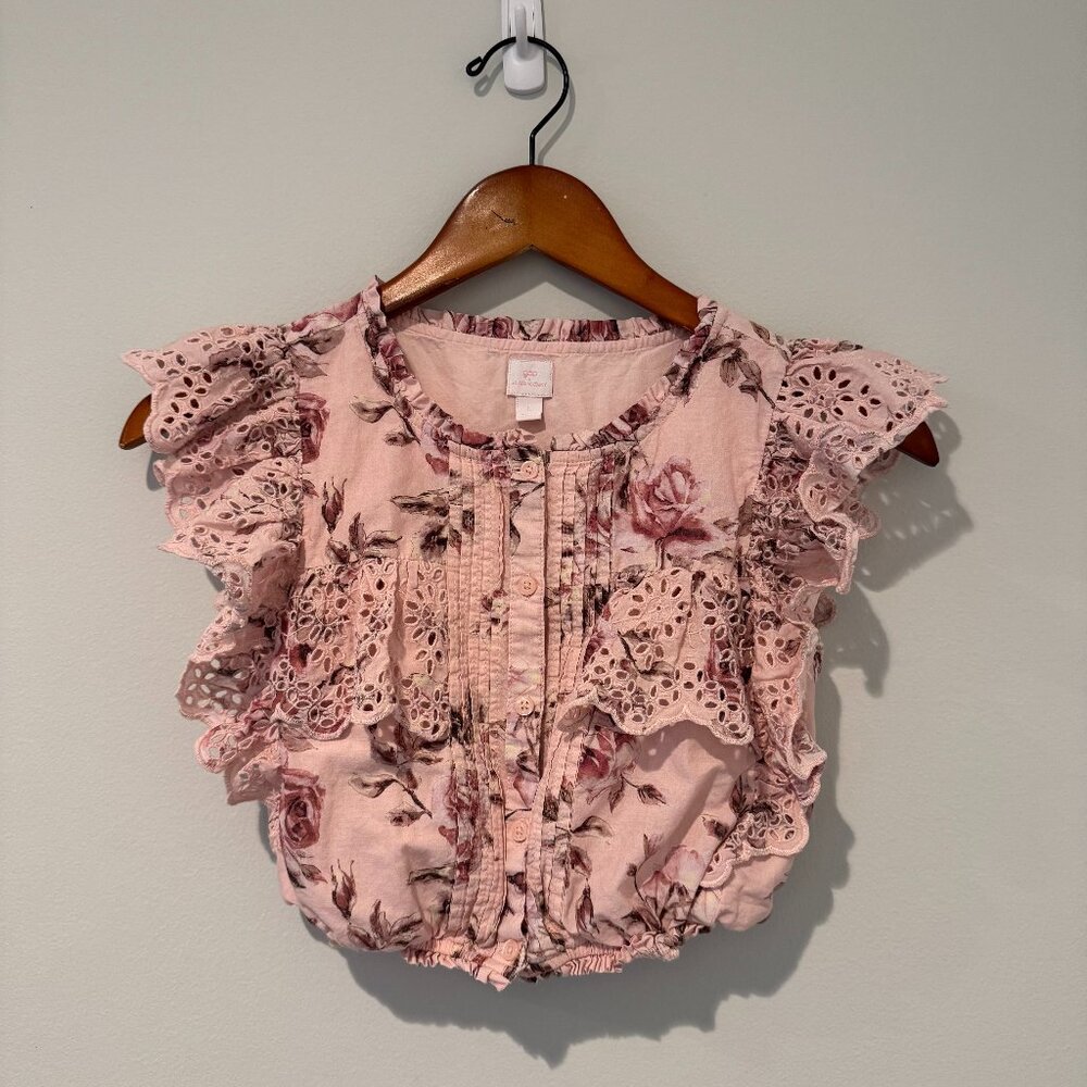 GAP Pink Floral Eyelet Ruffle Baby Top